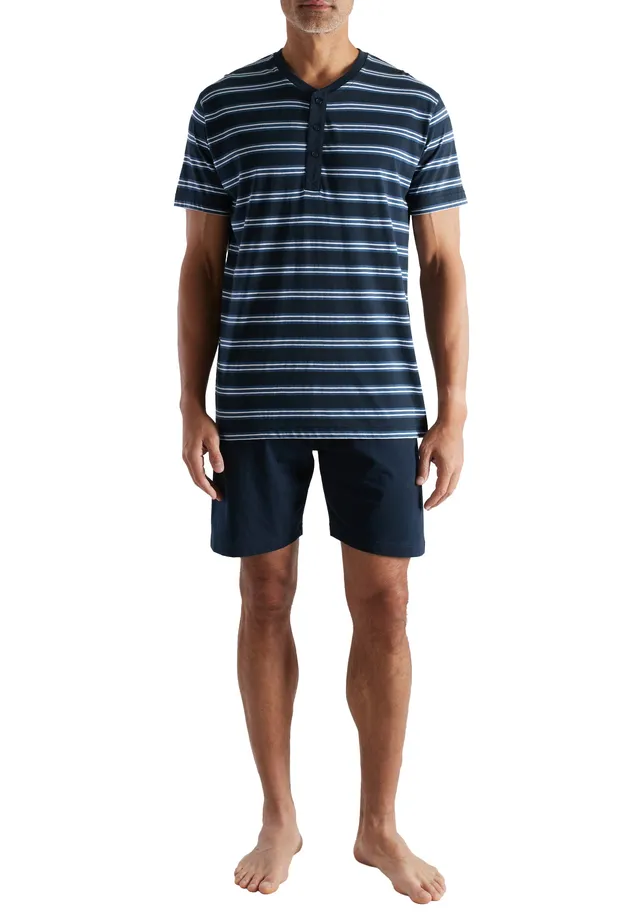 ceceba-herren-shorty-blau-quergestreift-pyjama-aus-100-baumwolle image 1