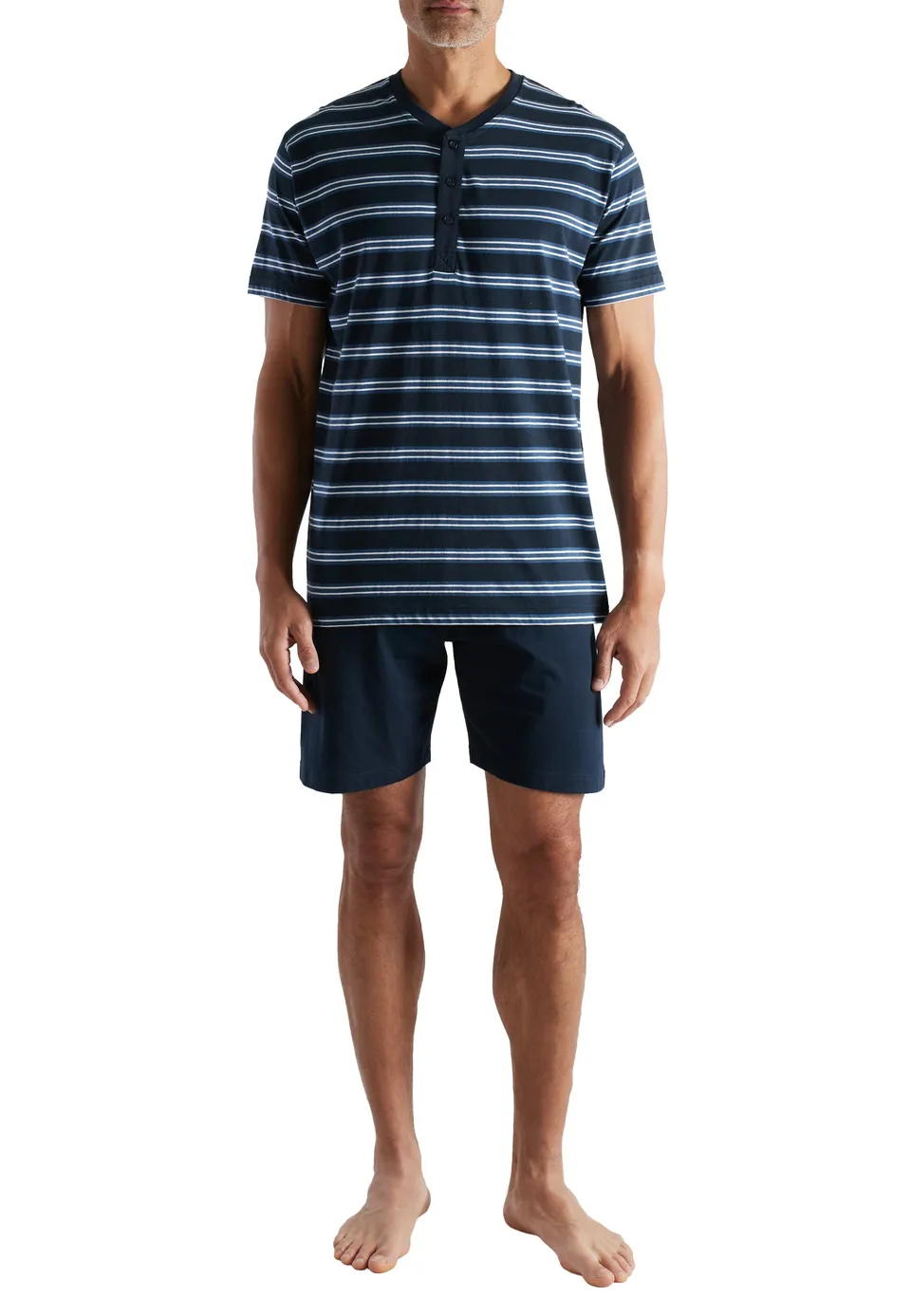 ceceba-herren-shorty-blau-quergestreift-pyjama-aus-100-baumwolle image 1
