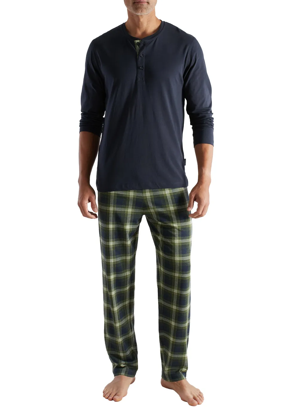 ceceba-herren-pyjama-gr-n-kariert-mit-henley-kragen image 1