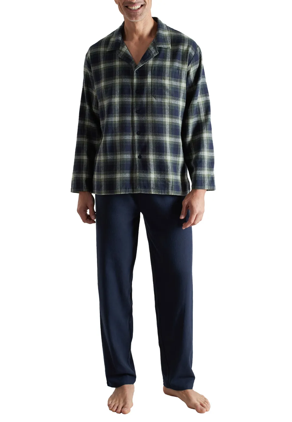 ceceba-herren-pyjama-gr-n-kariert-baumwoll-flanell-mit-knopfleiste image 1