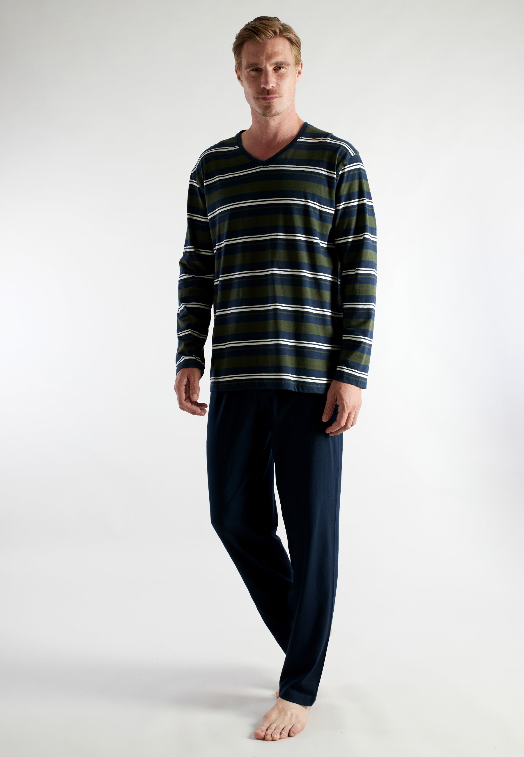 ceceba-herren-pyjama-gr-n-quergestreift-lang image 2