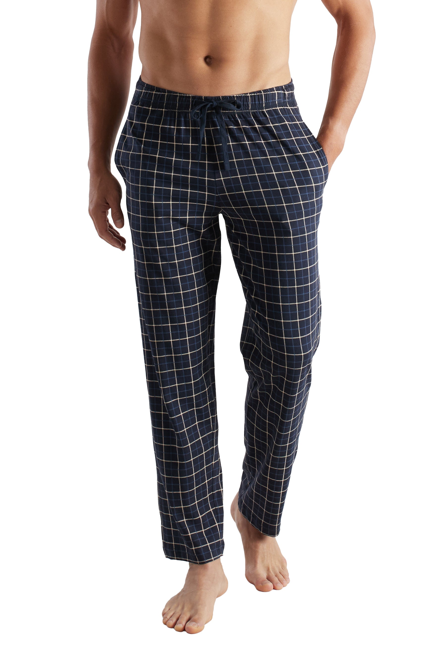 ceceba-herren-lange-hose-blau-kariert-baumwoll-schlafhose image 1