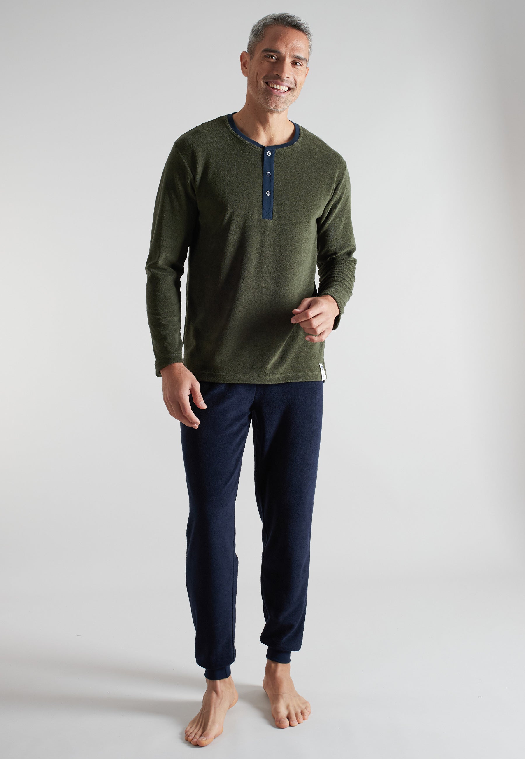 ceceba-herren-pyjama-gr-n-uni-langer-frottee-pyjama image 2